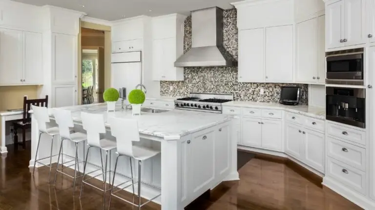 Gray Mosaic Tile Kitchen Backsplash White Cabinets