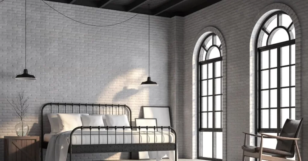 Black Bed with light gray walls