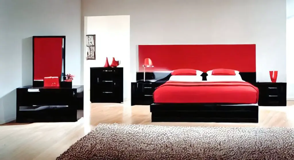 Red Accents in Black Furniture Bedroom
