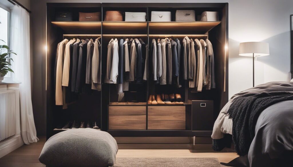 clothes storage in a mans bedroom