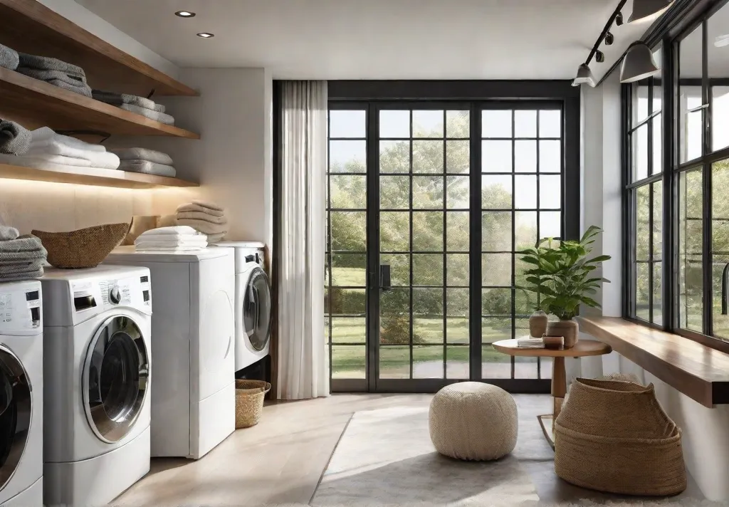 A bright and airy laundry room with natural light streaming in through the window