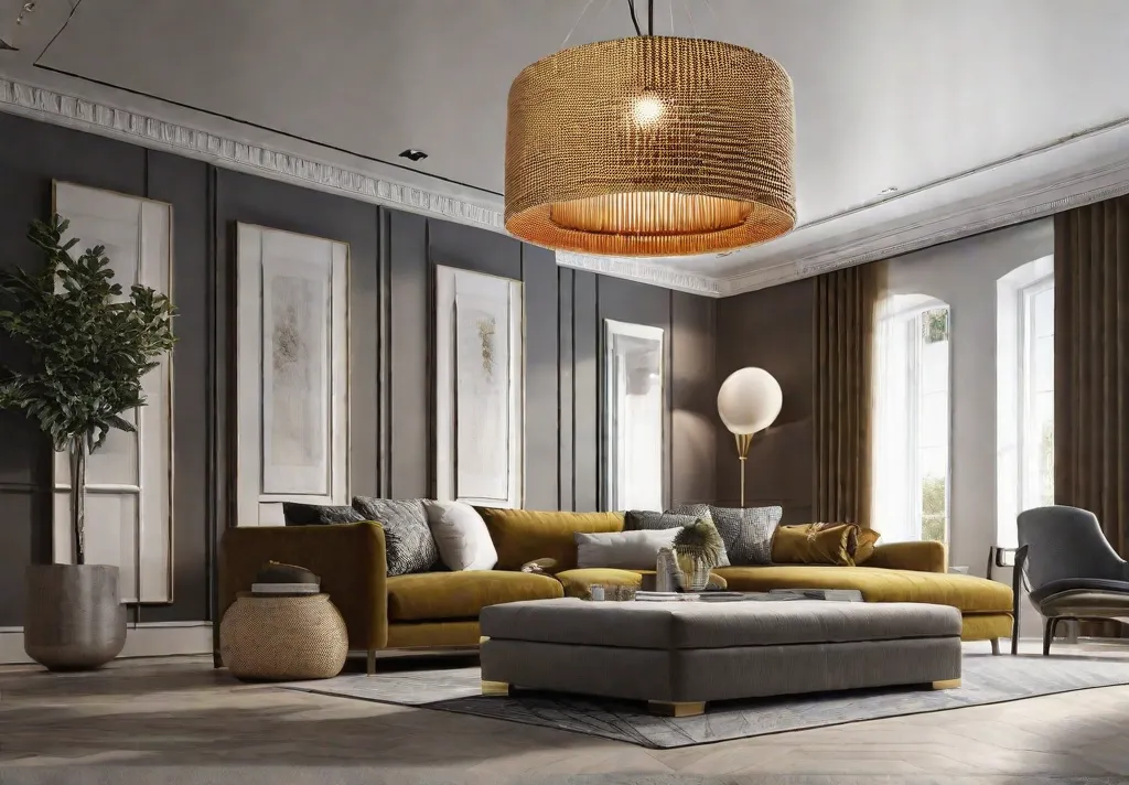 A charming small living area where a single oversized pendant light becomes