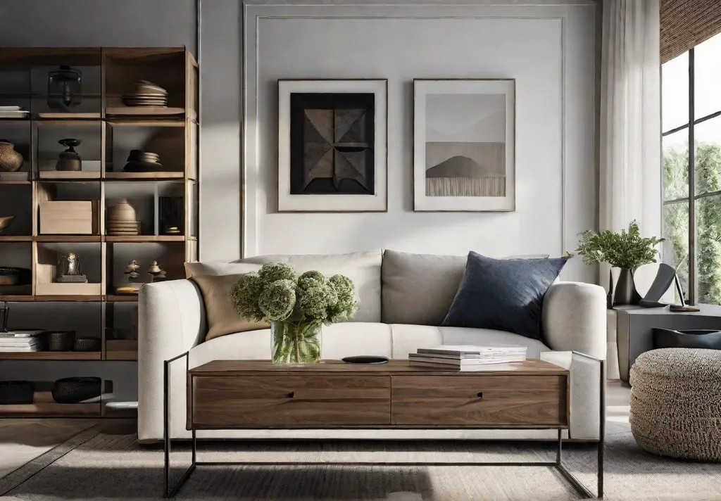 A clutterfree living room benefiting from smart storage solutions a sleek coffee