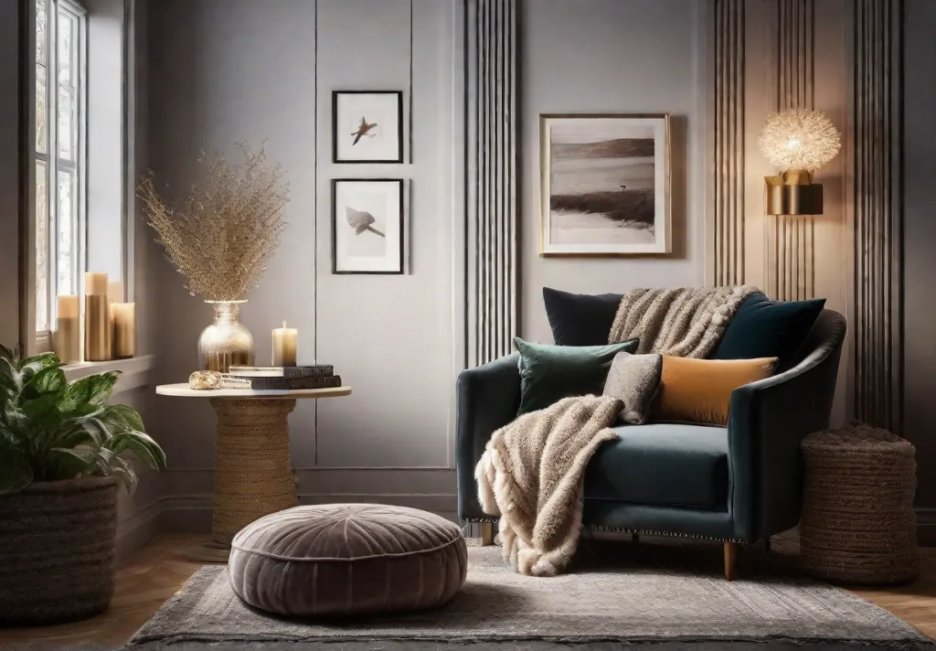 A cozy corner featuring a plush reading nook adorned with an array