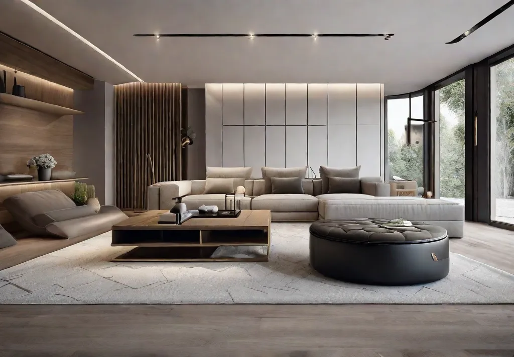 A functional yet stylish living space highlighted by a multifunctional ottoman in