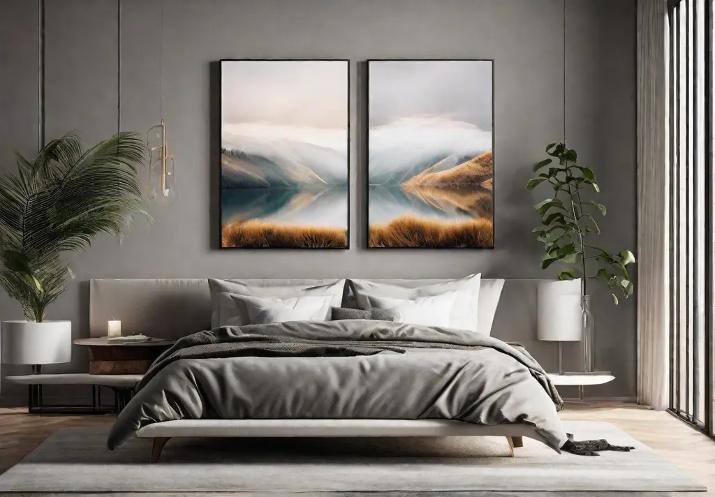 A gallery wall featuring a collection of calming abstract paintings and landscape