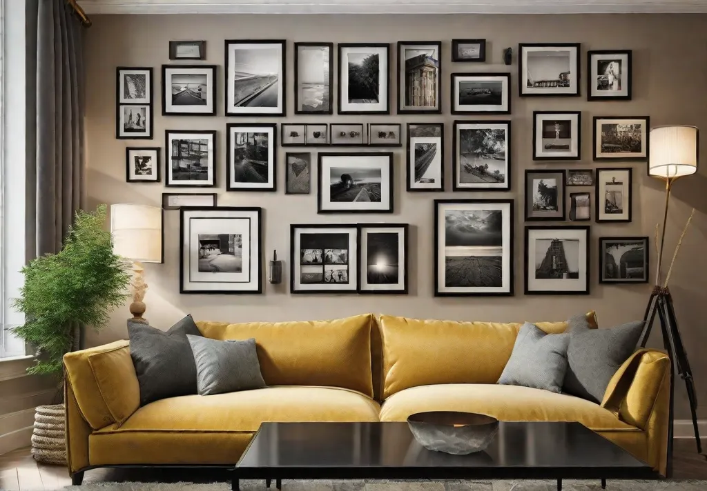 A living room wall dedicated to personal achievements and memories displaying a