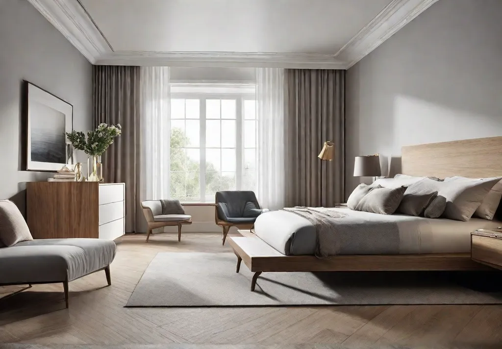 A minimalist bedroom with essential furniture pieces only highlighting a decluttered space