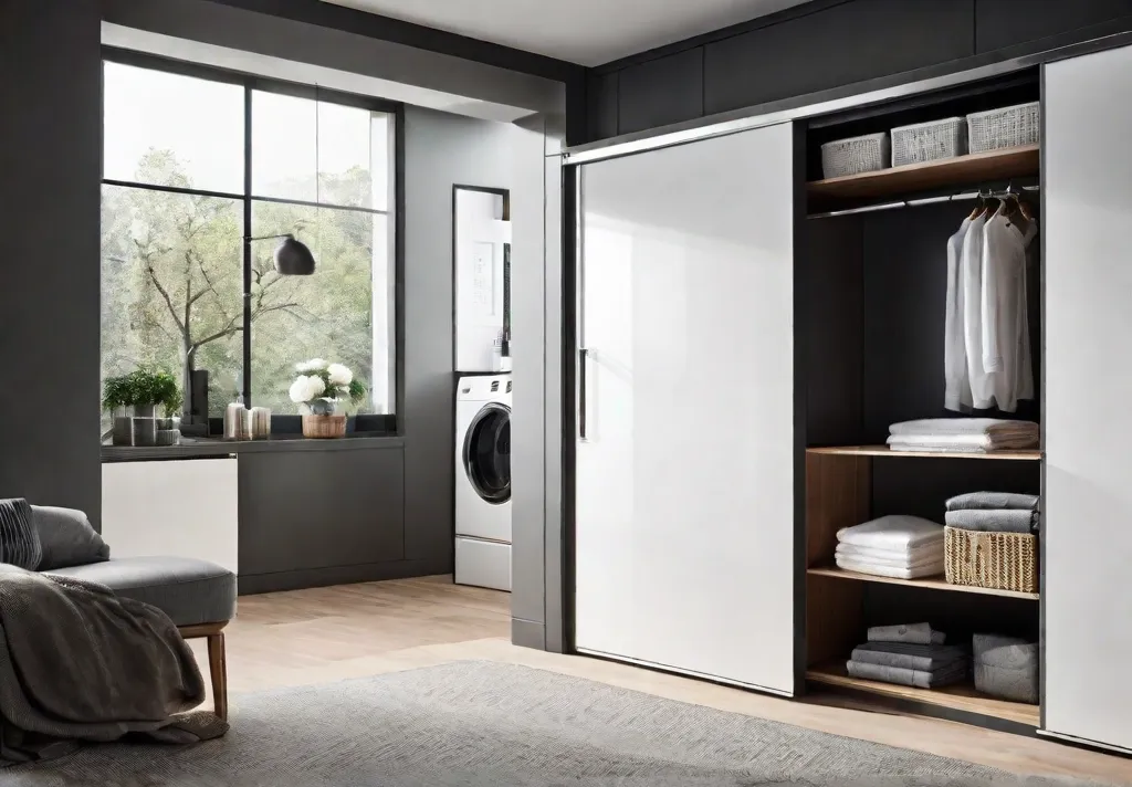 A modern laundry room with a sleek