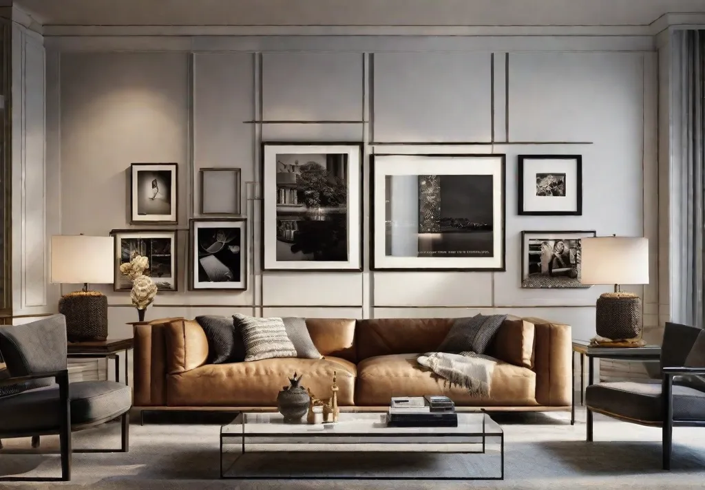 A personalized living space adorned with framed family photos on floating shelves