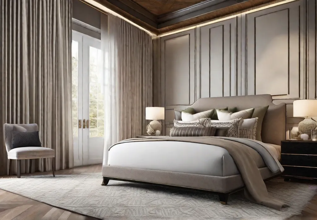 A plush area rug laying at the foot of the bed with