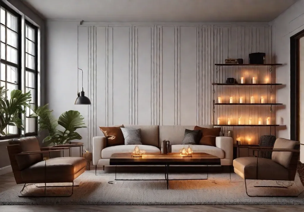 A serene living room environment with dimmable LED lights glowing softly in