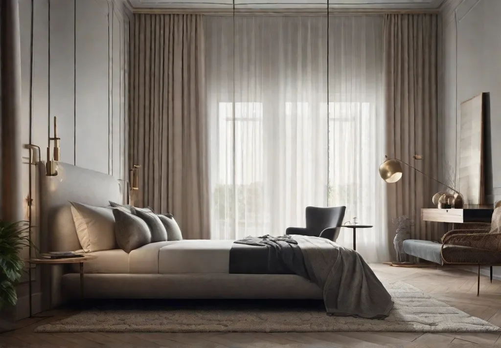 A view of heavy drapes framing a bedroom window with a plush