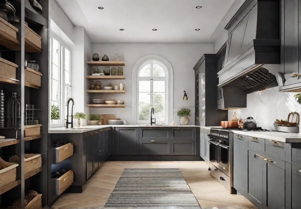 A well organized kitchen with ample storage space