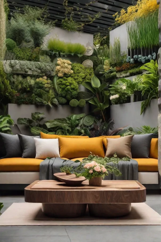 A lush patio with integrated planters full of edible plants herbs and