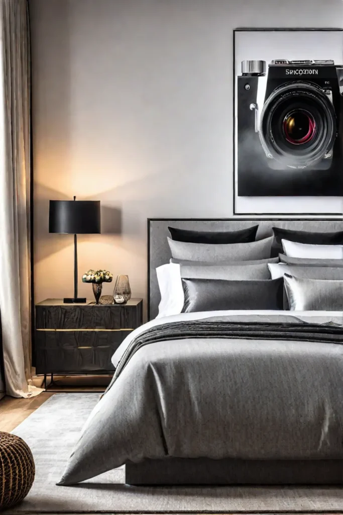 A minimalist bedroom featuring a single impactful piece of artwork or decor