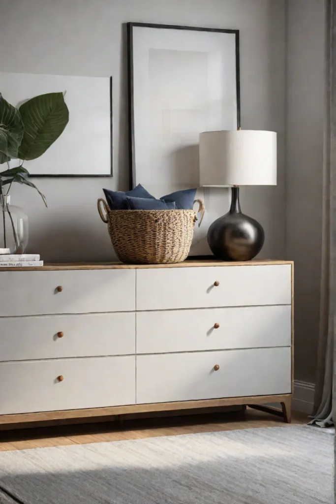 A minimalist bedroom that incorporates a variety of natural textures