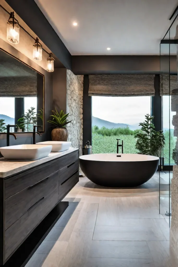 A serene spalike bathroom with a freestanding tub a large walkin shower