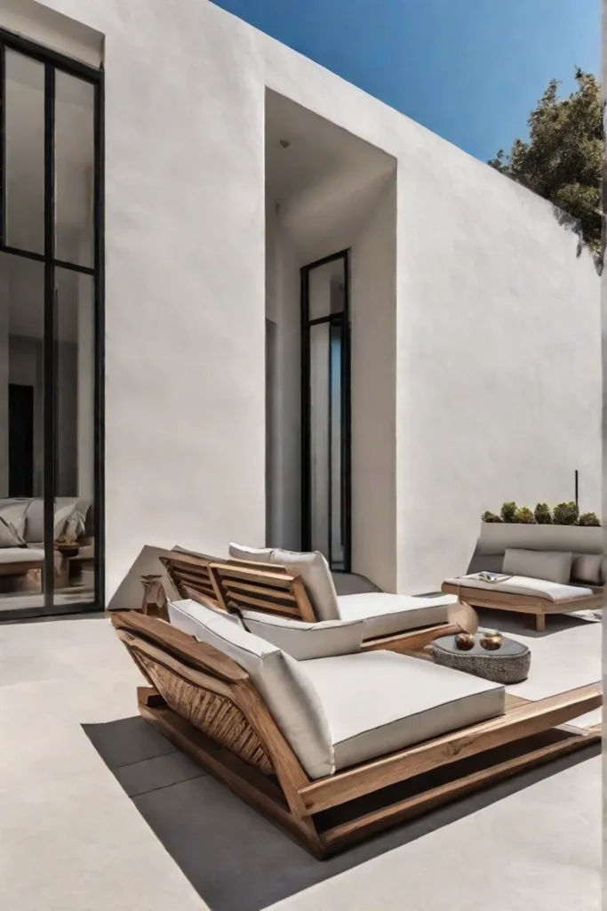 A sleek modern minimalist patio with clean lines a monochromatic color palette