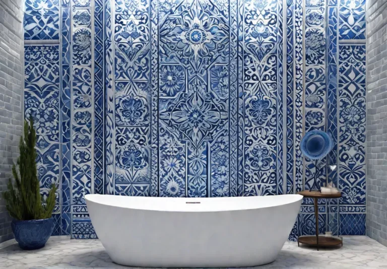 Captivating tile mosaic in shades of blue and white creating a serenefeat